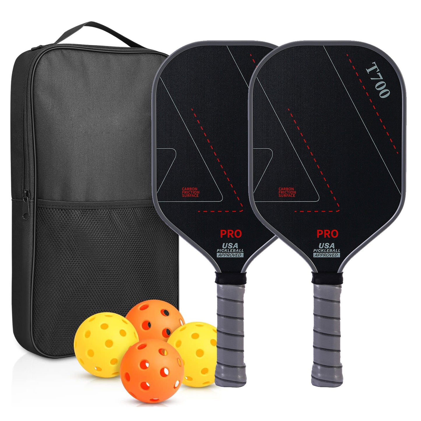 T700 Premium Carbon Fiber Pickleball Paddle – 16MM One-Piece Matte Finish, Textured Grip, Customizable